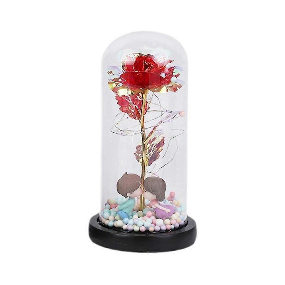 Rote Rose, Schmetterling, Galaxienmotiv Unter Einer Glaskuppel Mit Led-beleuchtung – Das Perfekte Geschenk Zum Valentinstag Für Sie