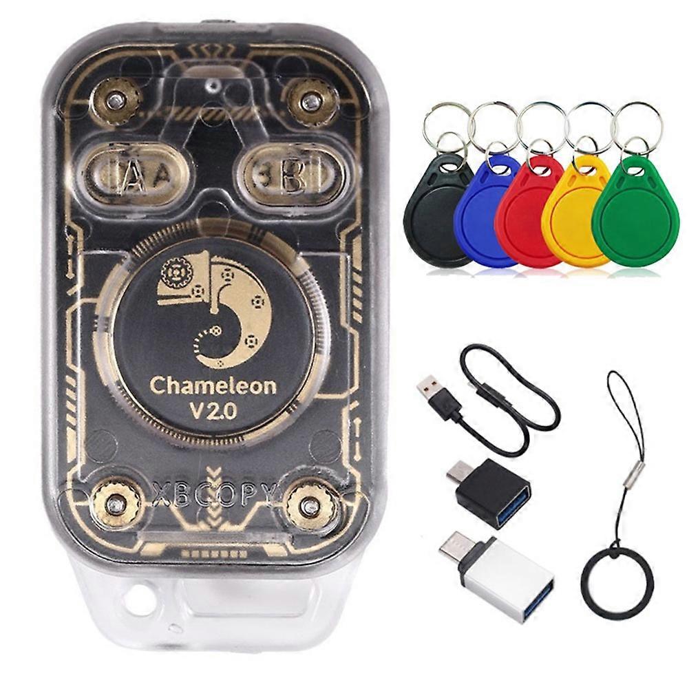 Chameleon V2.0 Rfid-chip-lesegerät, Emulator, Nfc-duplikator, 125k-kartendecoder, 13,56 Mhz + 5xcuid Chameleon Ultra Schlüsselanhänger