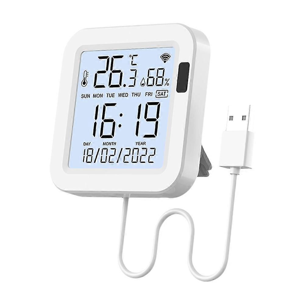 Tuya Smart Wifi Temperatur- Und Feuchtigkeitssensor, Usb-stromversorgung, Hintergrundbeleuchtetes Display, Smart Life App, Intelligentes Thermostat