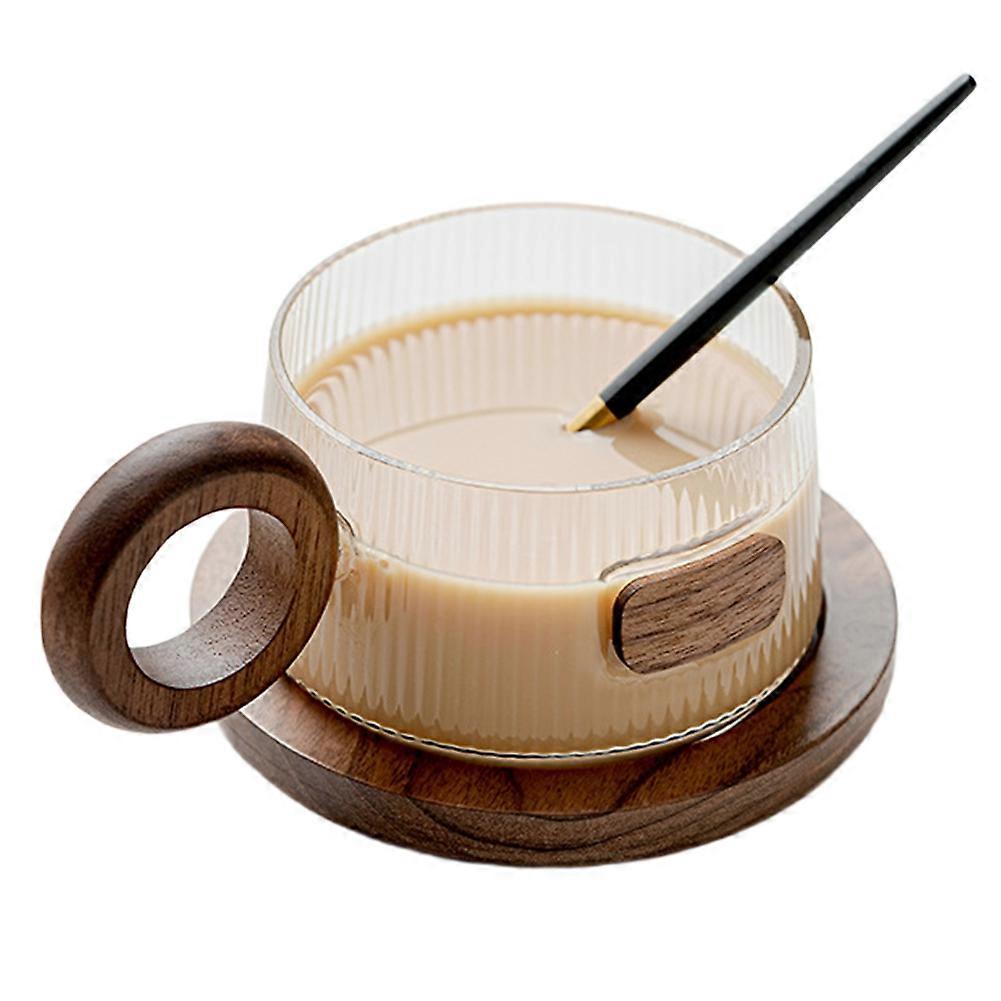 Kaffeeservice, Glasteetasse Mit Löffel Und Holzuntersetzer, Einfache Milchteetasse, Glaswasserbecher