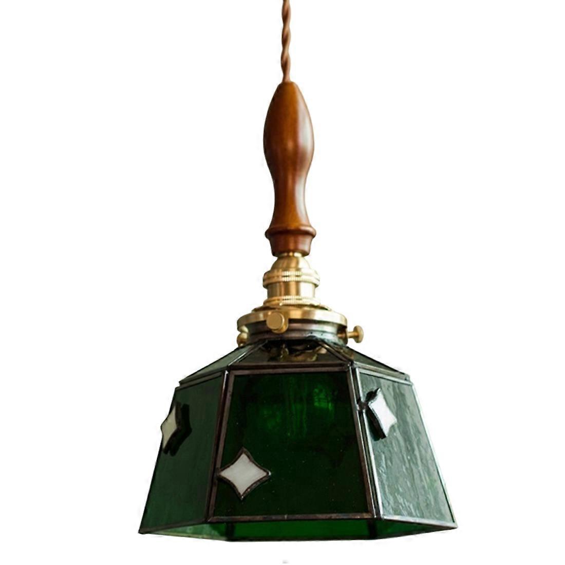 Vintage Led-pendelleuchte, Nachttischlampe, Esszimmer, Wohnzimmer, Loft, Pendelleuchte Aus Farbigem Glas, Kupfer Und Holz.