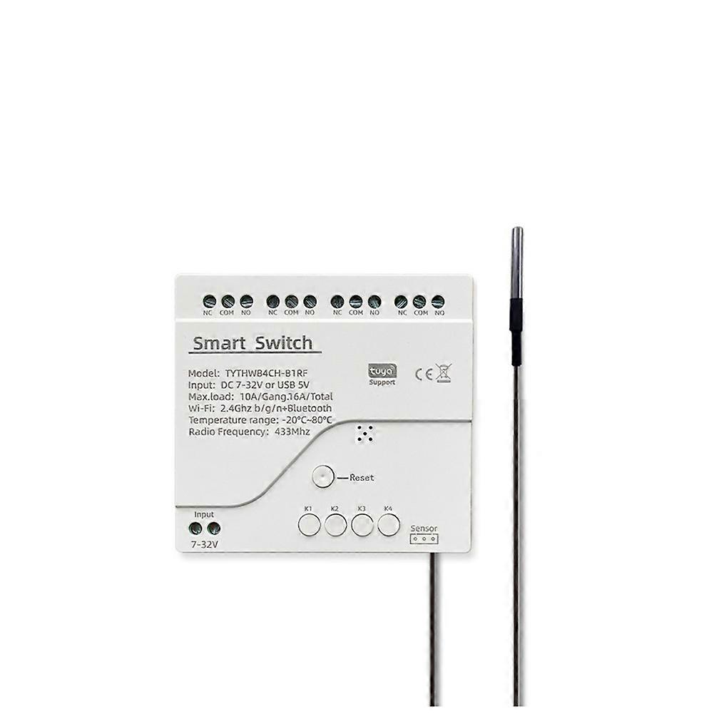 Tuya Wifi Dc 7–32 V 4-kanal-smart-schalter Mit Temperatursensor Und Passivem Potentialfreiem Kontaktmodul. Kompatibel Mit Der Smart Life App.