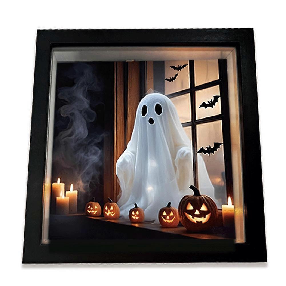 Leuchtende Geister-nachtlampe, Die Einen Geist Darstellt, Der Aus Einem Fenster Kommt, Für Eine Warme Halloween-inspirierte Innendekoration, Die Ein Sanftes, Geheimnisvolles Leuchten Erzeugt.