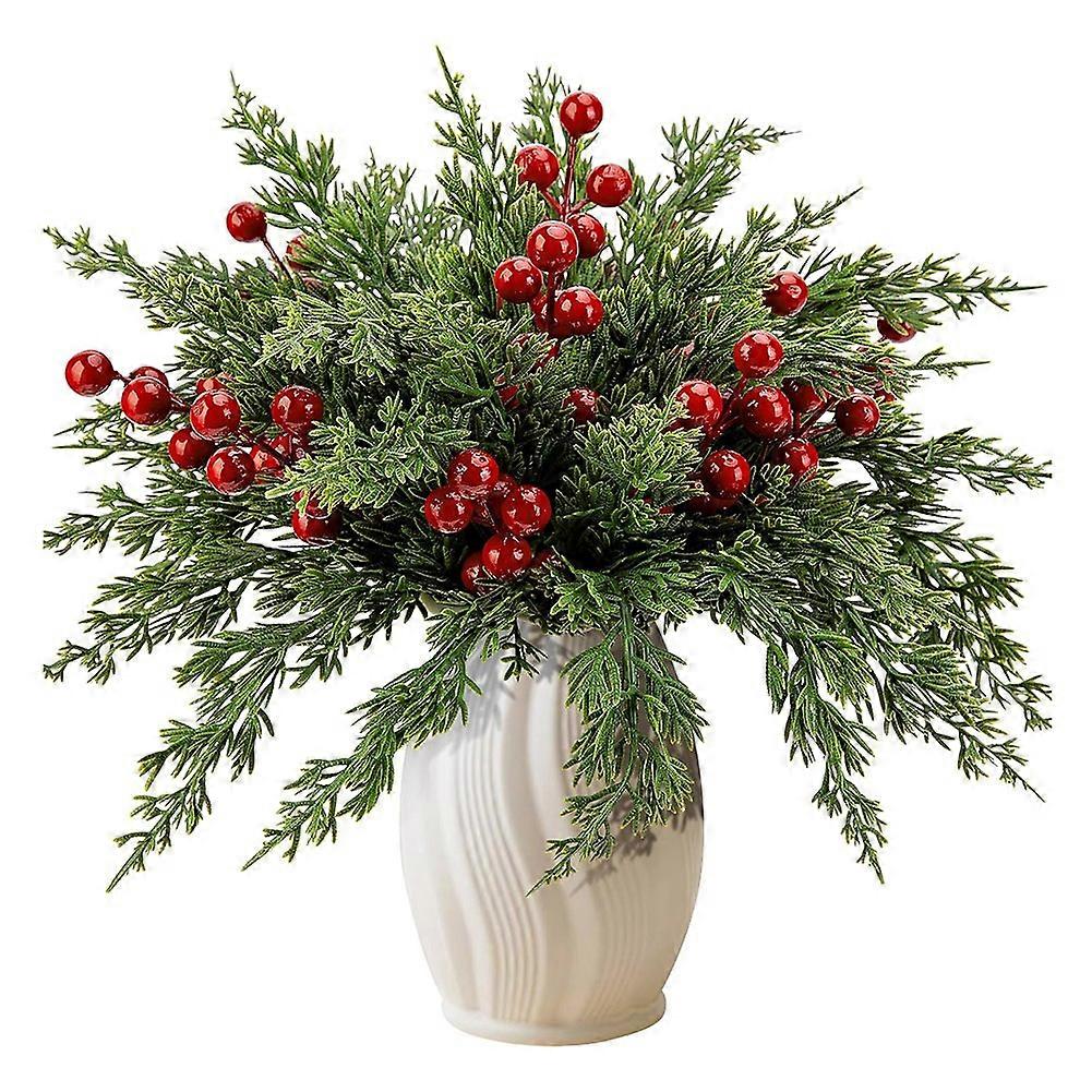 45 Künstliche Weihnachtszweige Mit Roten Beerenstielen, Imitationen Von Norfolk-tanne Und Zypresse Für Diy-dekorationen