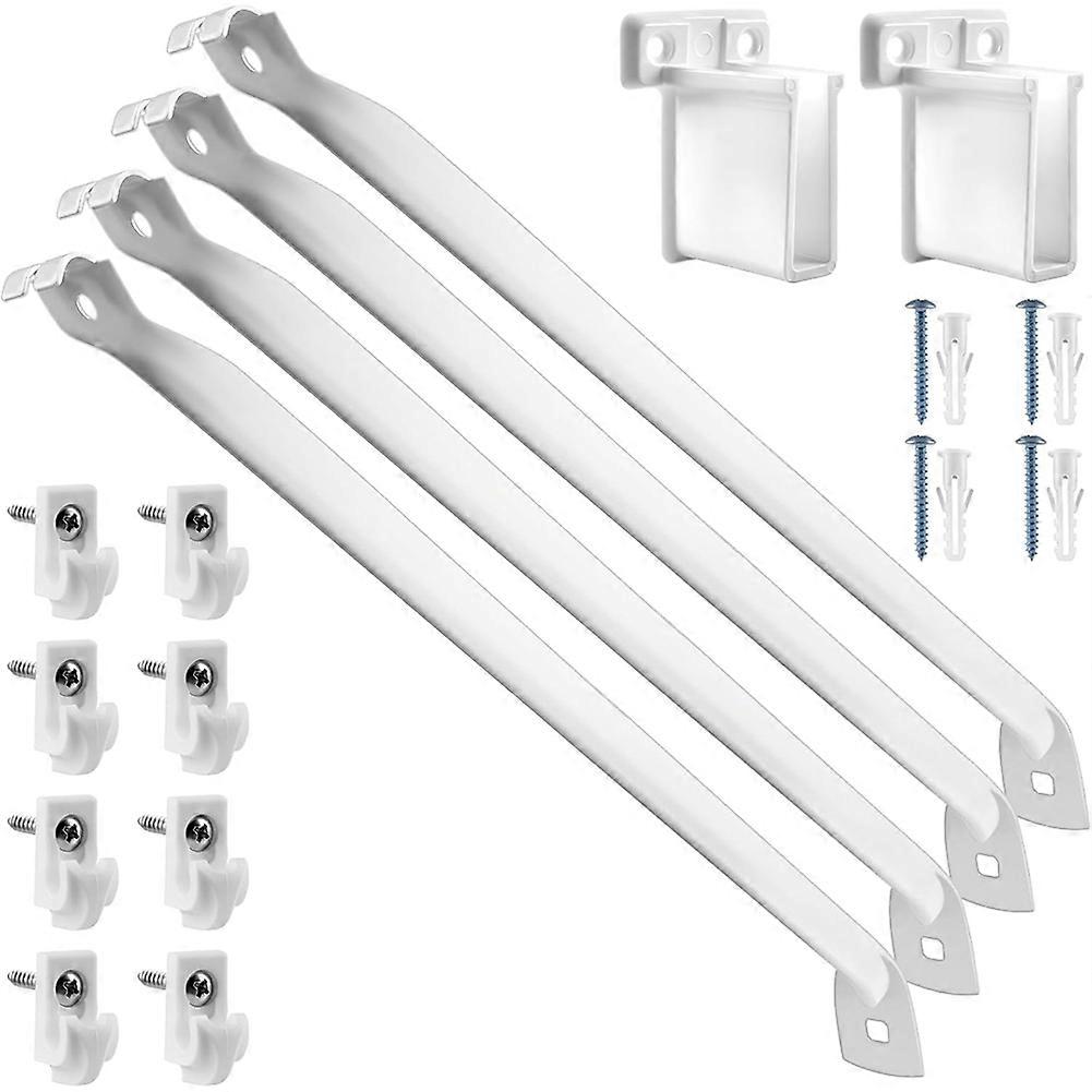 Set Aus 4 Weißen Drahtregalträgern, 30 Cm (12 Zoll), Mit Endhalterungen Und Klemmen Zur Wandmontage.