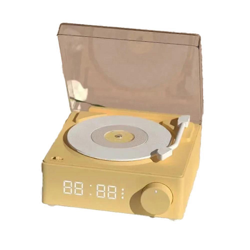 Retro-bluetooth-vinyllautsprecher Mit Uhr, Kleiner Tragbarer Plattenspieler, Vernetzte Stereoanlage, Gelb