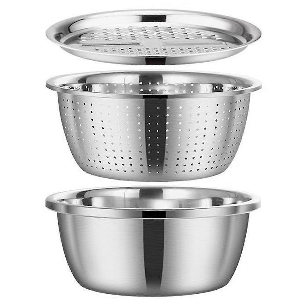 Multifunktionales Edelstahl-set Bestehend Aus Gemüseschneider, Reibe, Sieb Und Abtropfkorb, 26 Cm