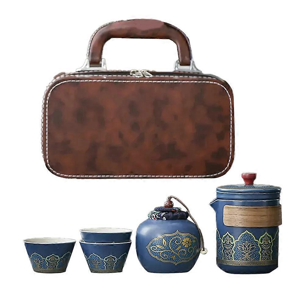 Tragbares Reise-teeset (1-teilig): Keramik-teekanne, Teedose, Teetasse, Teedose Mit Lederbeutel.