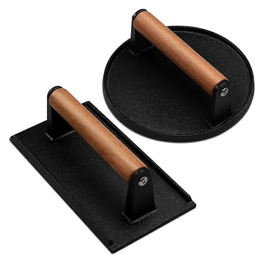 Robuste Hamburgerpfanne Aus Gusseisen Mit Holzgriff, Ideal Zum Zerkleinern Von Speck, Fleisch Und Steaks Sowie Zum Grillen, Zubereiten Von Sandwiches Oder Antihaftgerichten.