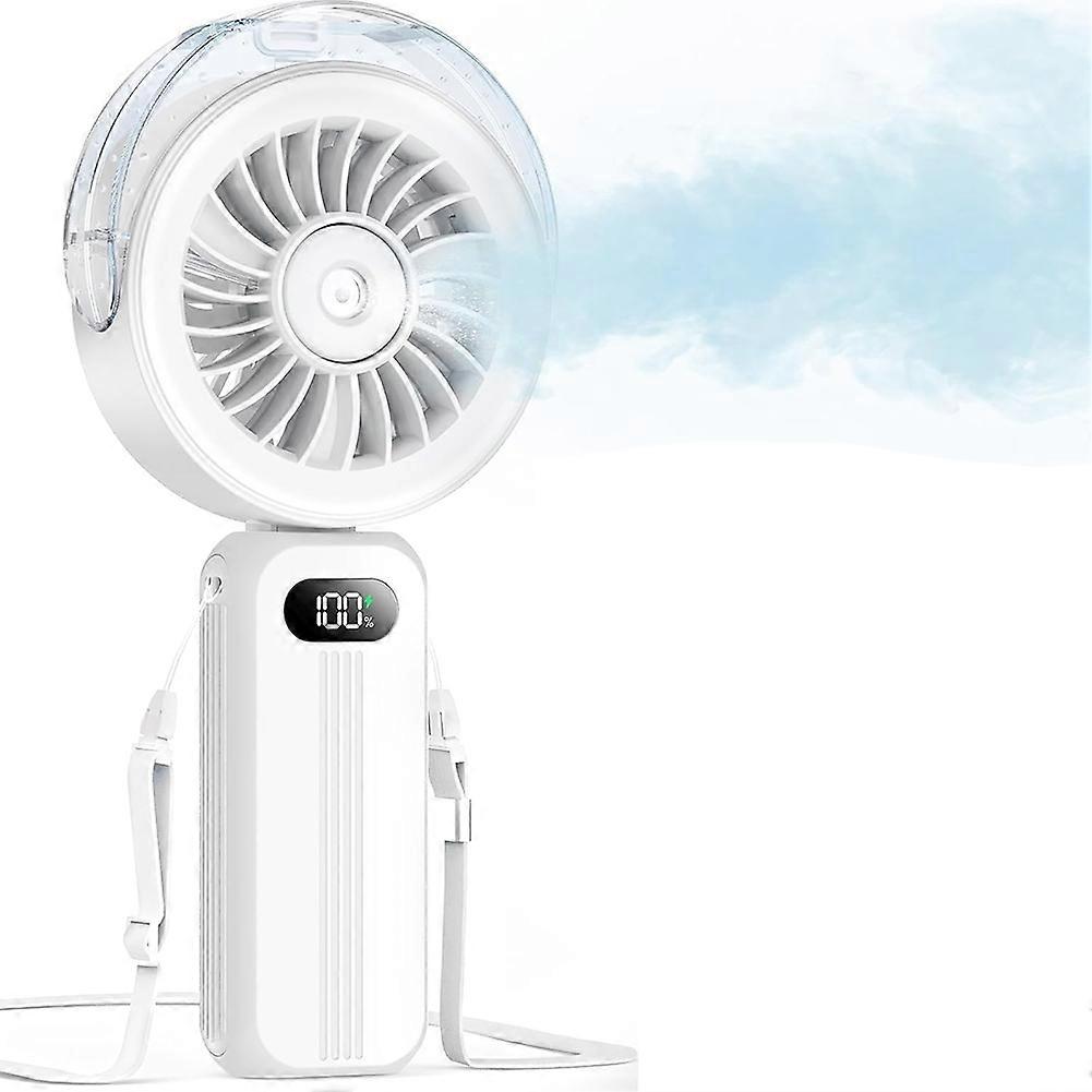 Leistungsstarker, Tragbarer Sprühventilator Mit 4 Geschwindigkeitsstufen, Wiederaufladbar, Kompakte Größe, Wassernebel, 4000-mah-akku, Weiß