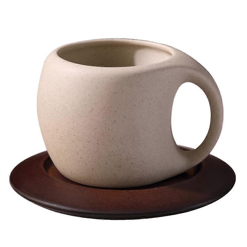 Keramik-kaffeetasse Mit Untertasse, Retro-stil, Amerikanische Kaffeetasse, Holzuntersetzer, Teetassen, Löffel, Blumenschalen.