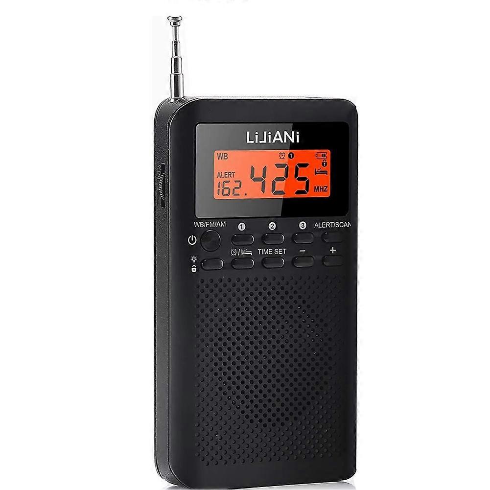 Lijiani Mini-tragbares Fm-radio Mit Antenne, Dreiband-fm/am/wb-empfänger Und Wetteralarm Für Camping Und Outdoor-aktivitäten (schwarz)