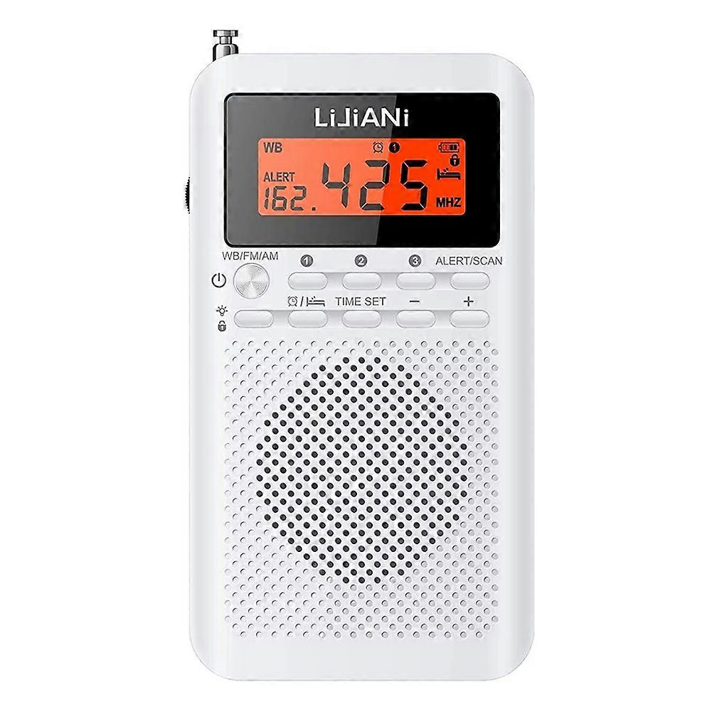 Lijiani Mini Tragbares Fm-radio Mit Antenne, Dreiband-fm/am/wb-empfänger Und Wetteralarm Für Camping (weiß).