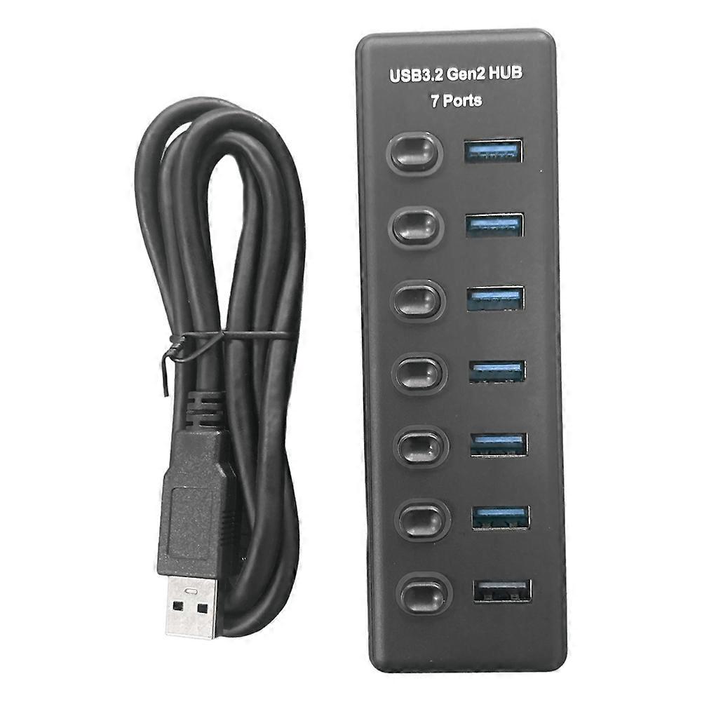 7-port Usb 3.2 Gen2 Hub, 10 Gbit/s Durchsatz, Mit Einzelschaltern, Led-anzeige Und Netzteil (us-stecker).