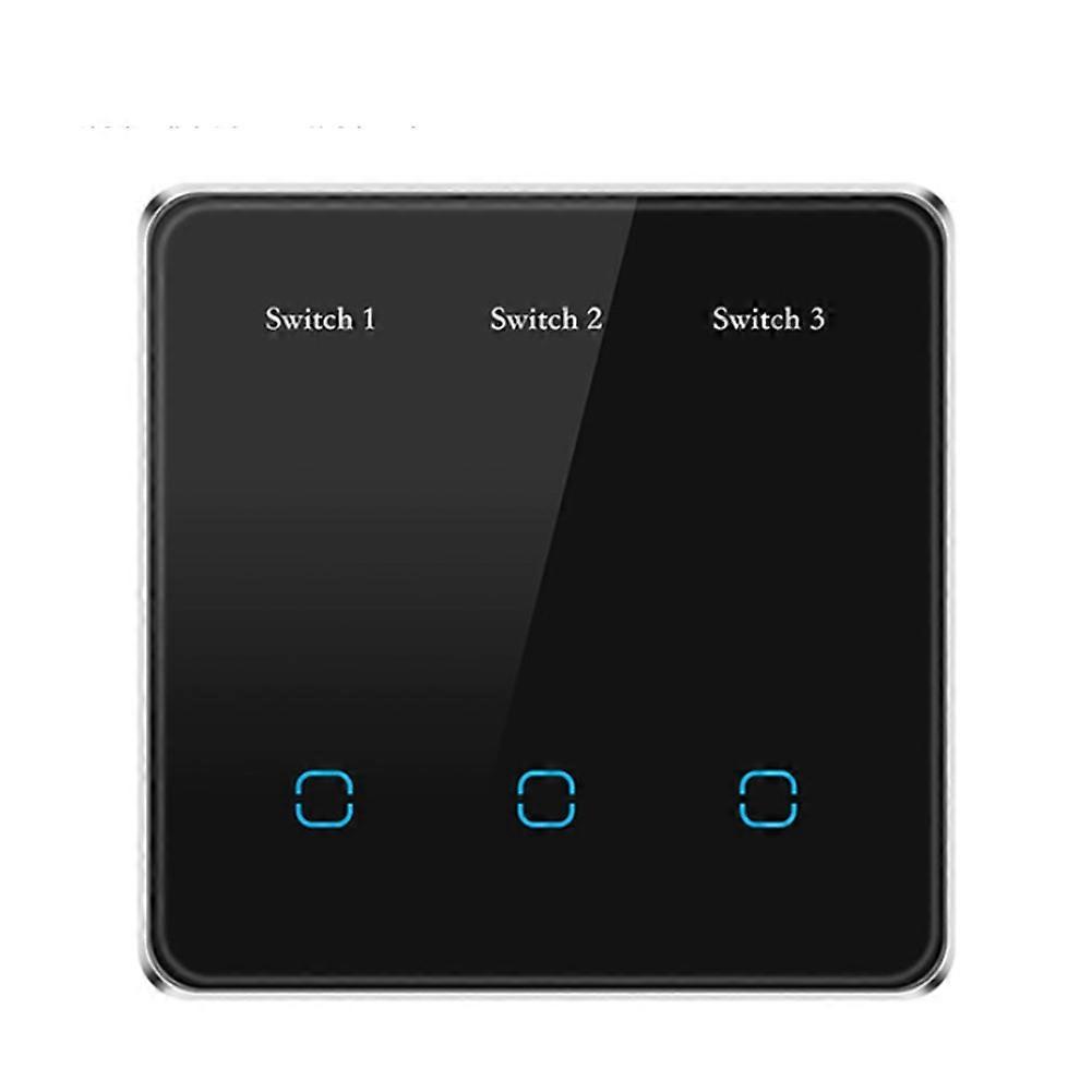 Tuya Smart Home Wifi Glas-touchschalter Mit Beleuchtetem Display, Kompatibel Mit Google Alexa, Drei Positionen, Schwarz.
