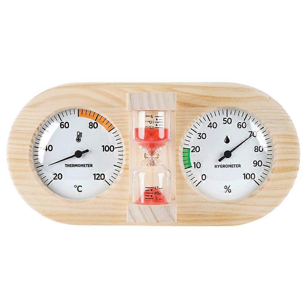 Sauna-thermometer-hygrometer Mit 15-minuten-sanduhr, Kiefernholzrahmen Und Glaslinse Für Genaue Temperatur- Und Feuchtigkeitsmessung.