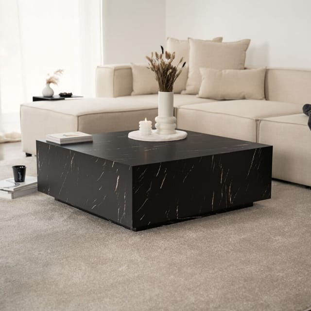 HOME DELUXE - Couchtisch Marmor AMIRI XL Farbe: Schwarz, Größe: 95 x 35 x 95 cm Couchtisch Marmor Marmor Tisch