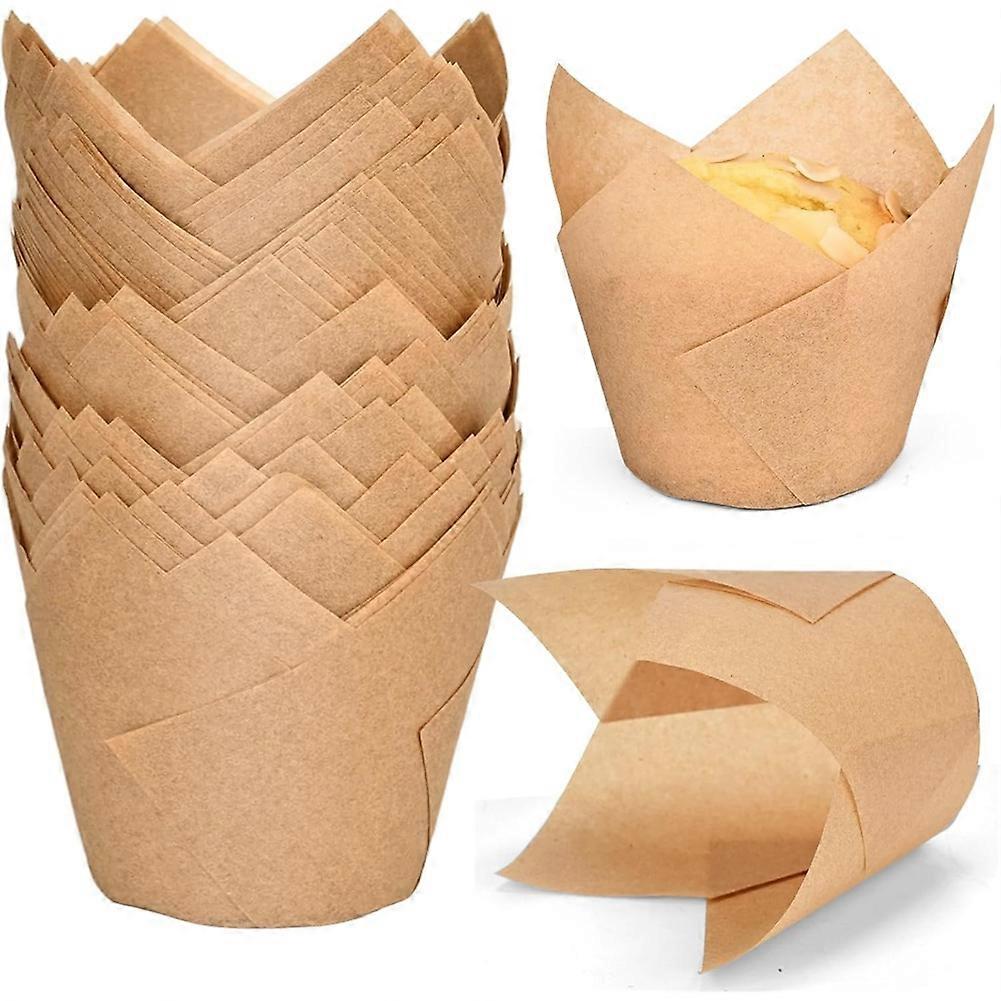100 Natürliche Tulpen-muffinförmchen, Große Muffinförmchen, Antihaftbeschichtete Förmchen Für Party-cupcakes