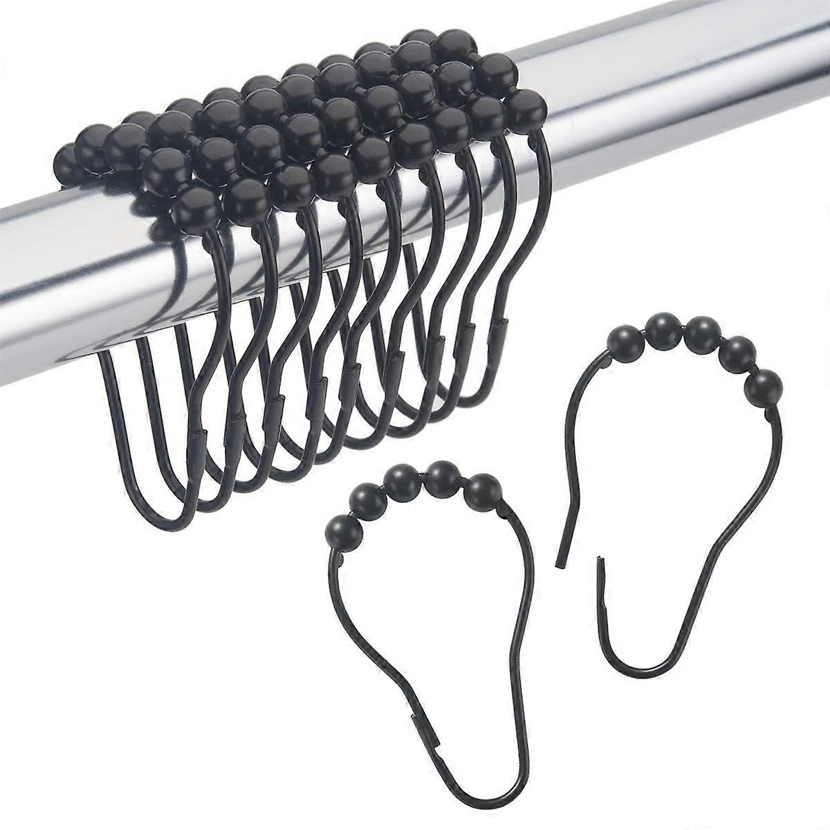 Metallene Duschvorhanghaken Und -ringe, 12er-set, Schwarz, Für Duschstangen Und Badezimmervorhänge