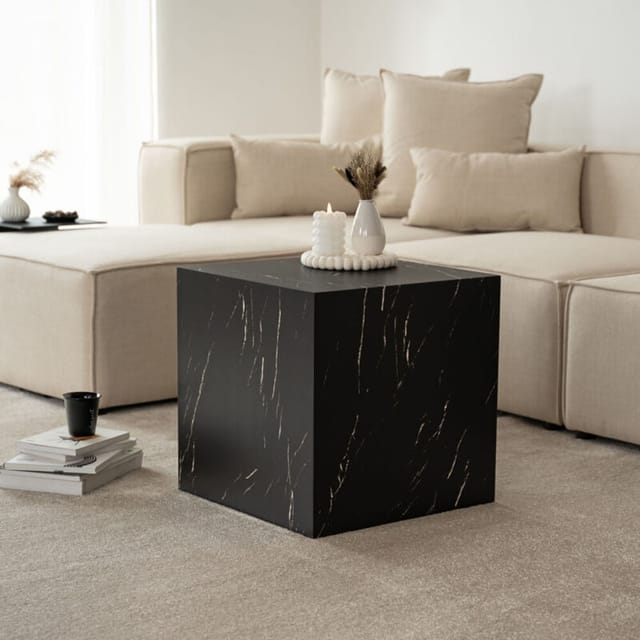 Home Deluxe - Couchtisch Marmor amiri m Farbe: Schwarz, Größe: 50 x 50 x 50 cm Couchtisch Marmor Marmor Tisch