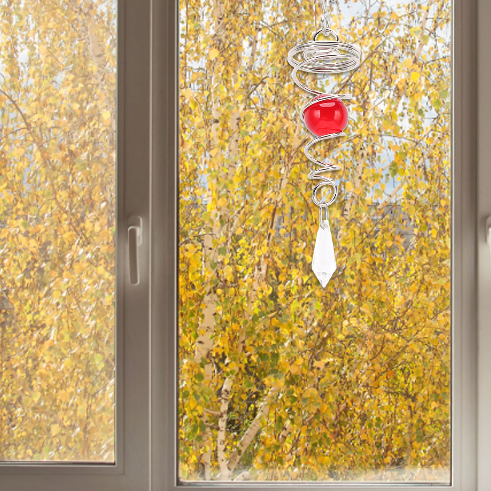 Set Mit 2 Drehbaren Windspielen Im Nordischen Stil Aus Edelstahl, Windornament, Glaskugel, Kristallanhänger, Windspielzubehör, Rot