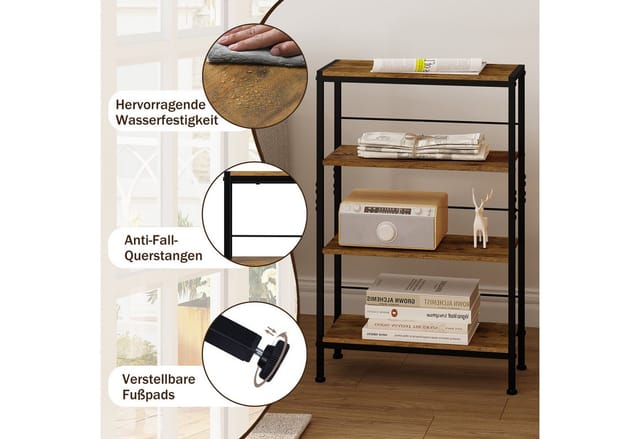 Woltu - Bücherregal, Nischenregal Standregal mit 4 Ebenen, Küchenregal Gewürzregal, Leiterregal schmal, für Büro Wohnzimmer Schlafzimmer Küche,