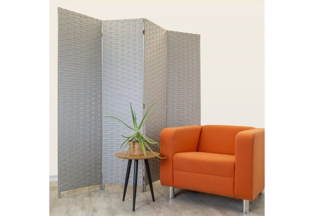 HEXIM Paravent Raumteiler Trennwand Sichtschutz aus Holz/PP 4-teilig 180x180cm: grau, 1 Stück