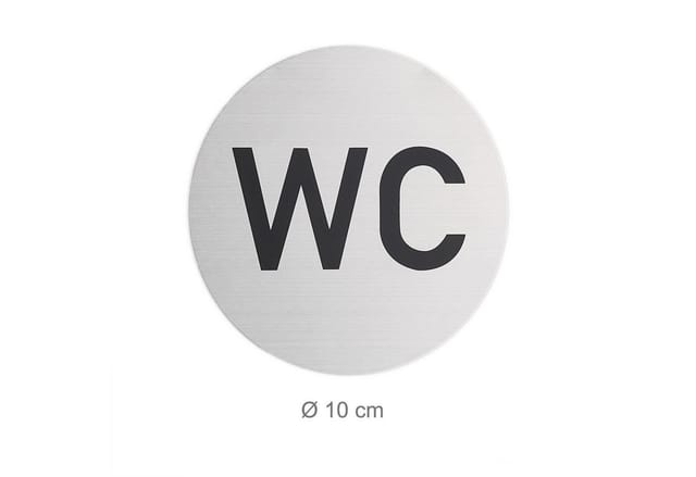 Relaxdays - wc Schild, 4er Set, rund, Türschild zum Aufkleben, ø 10 cm, Bad & Gäste-WC, Aluminium, Toilettenschild, silber