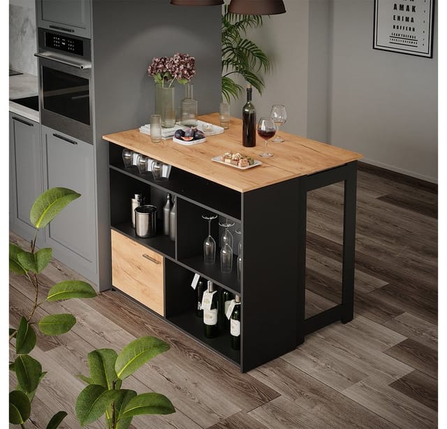 Bartisch Dominic, Goldkraft Eiche, 116 x 37 cm 4x offene Fächer und 1x Tür Vicco