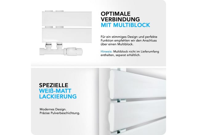 Handtuchheizkörper/Badheizkörper Paneel Anschluss linksseitig weiß 1200x500 593W