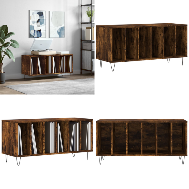 Plattenschrank Räuchereiche 100x38x48 cm Holzwerkstoff - Plattenspeicher - Schallplattenregal - Vinyl Regal - Vintage Möbel - Industrielles Design