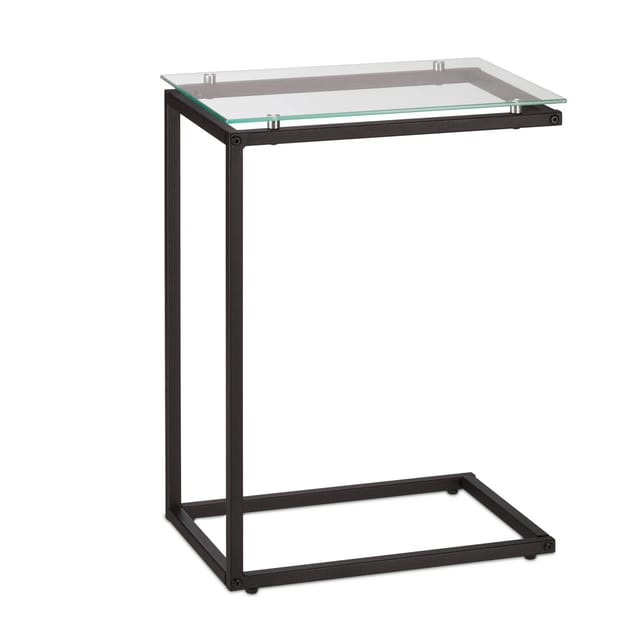 Beistelltisch, U-Form, Glas Tischplatte, Metall, Bauhausstil, Konsolentisch HxBxT: 61 x 30 x 45 cm, schwarz - Relaxdays