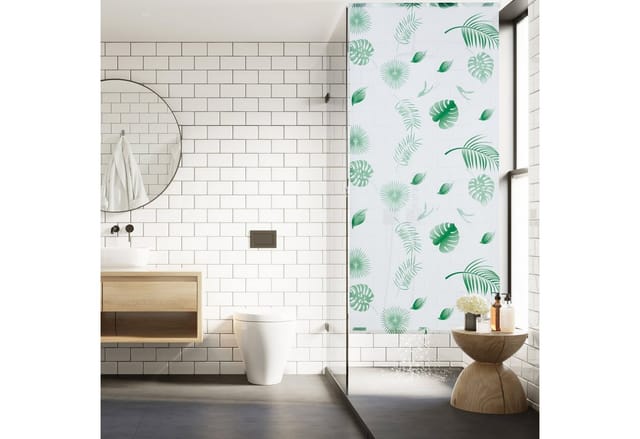 Duschrollo Blätter, 100x240cm, Seilzugrollo f. Dusche & Badewanne, wasserabweisend, Decke & Fenster, weiß/grün - Relaxdays