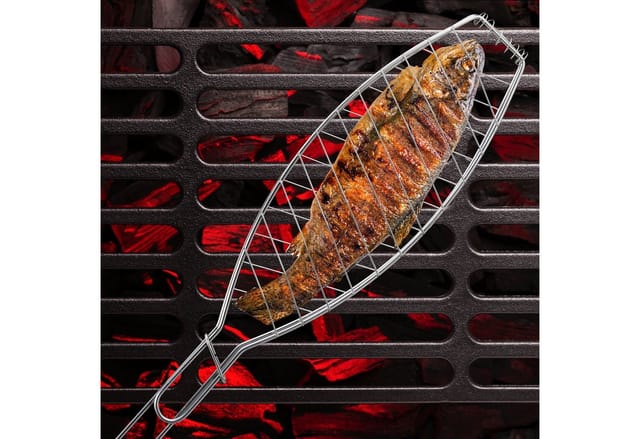 Relaxdays Fischbräter 3er Set, Edelstahl, mit Griff, 54 cm lang, Fischhalter zum Grillen, Grillguthalter Fisch, silber