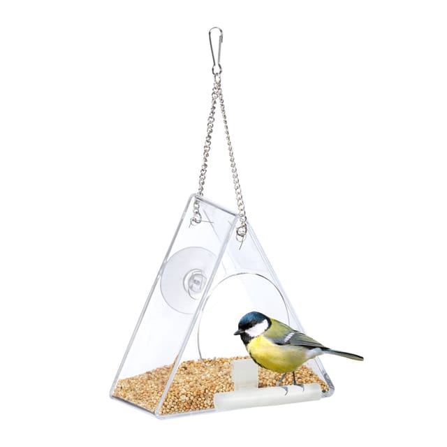 2 x Vogelfutterhaus, Vogelfutterspender aus Acryl, zum Aufhängen, für Fenster, HxBxT: 13 x 12,5 x 7,5 cm, transparent