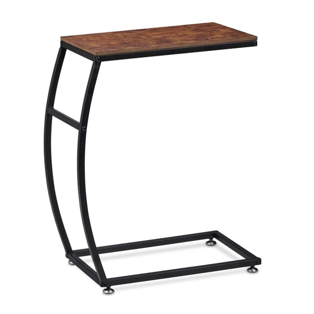 Relaxdays Beistelltisch Industrial Design, C-Form, HBT 58,5 x 47,5 x 25 cm, Tisch für Couch & Bett, Metall & MDF, braun