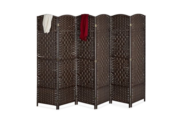 Relaxdays Paravent Raumteiler, HxB: 170x240 cm, faltbarer Raumtrenner, 6-teiliger Sichtschutz, Holz & Papierseil, braun