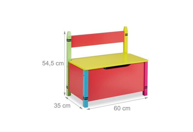 Relaxdays Kindersitzbank mit Stauraum, Kinder Truhenbank, HBT: 54,5 x 60 x 35 cm, MDF, Spielzeugtruhe mit Deckel, bunt