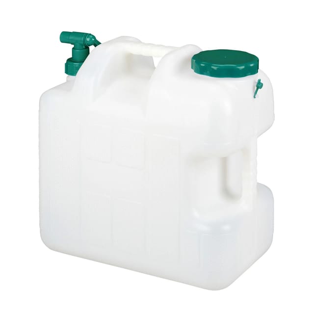 Relaxdays Wasserkanister mit Hahn, 25 Liter, Kunststoff bpa-frei, Weithals Deckel, Griff, Camping Kanister, weiß/grün