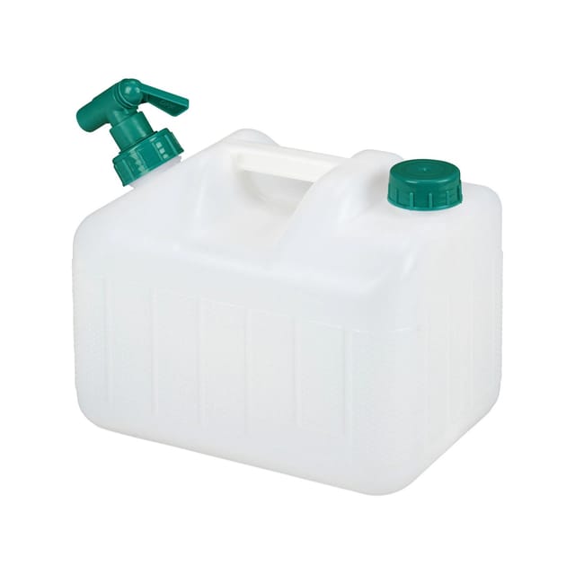 Relaxdays - Wasserkanister mit Hahn, 10 Liter, Kunststoff bpa-frei, Schraubdeckel, Griff, Camping Kanister, weiß/grün