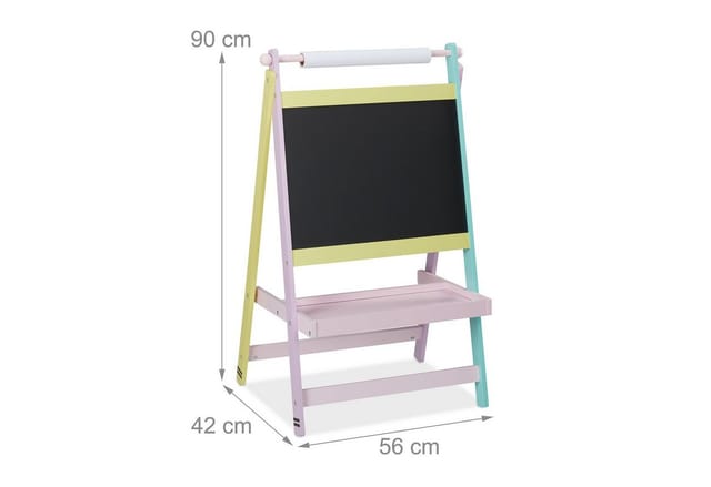 Kindertafel, 2 in 1, mit Papierrolle, Malen, Zeichnen, Kreidetafel Kinder, freistehend, hbt: 90x56x42 cm, bunt - Relaxdays