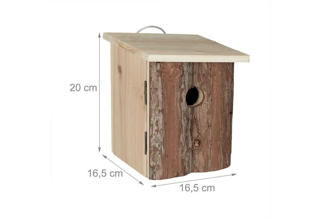 Nistkasten für Vögel, zum Aufhängen, Holz, Rinde, unbehandelt, 28 mm Einflugloch, hbt: 20x16,5x16,5 cm, natur - Relaxdays
