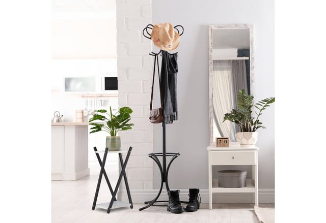 Blumenständer, 2 Etagen in Holzoptik, Metall, mdf, moderner Blumenhocker, 57 x 29 x 29 cm, schwarz/dunkelbraun - Relaxdays