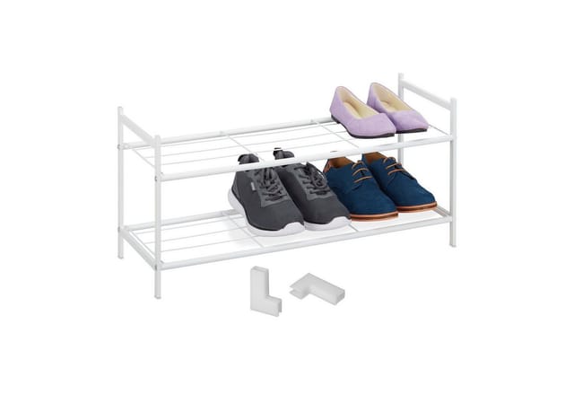 Relaxdays Schuhregal Metall, stapelbar, 2 Ebenen, Schuhaufbewahrung für 6 Paar Schuhe, HBT: 33,5 x 70 x 26 cm, weiß