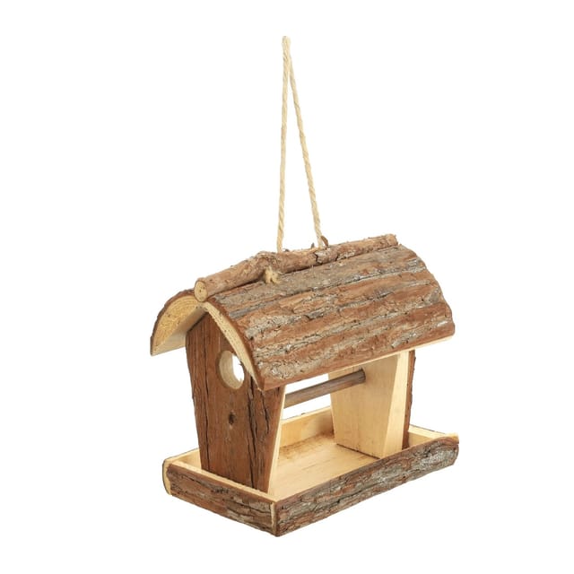 Relaxdays Vogelfutterhaus, Holz, Futterhaus zum Aufhängen, HBT: 18 x 13,5 x 19,5 cm, Futterstelle für Wildvögel, natur
