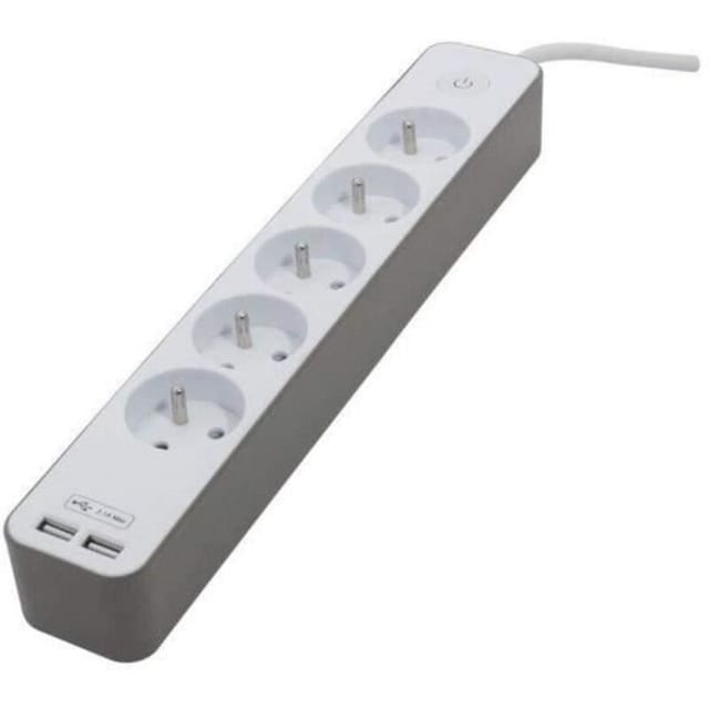 Chacon Steckdosenleiste 5-Fach 16 A Mit 2 Ports Usb Und Kabel 1,5 M Ho5vv 3 X 1,5 Mm² Weiß Und Braun