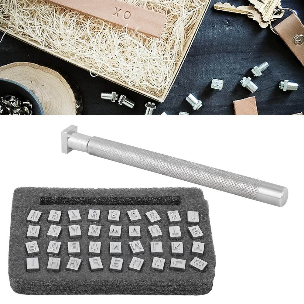 36-teiliges Alphabet-lederschnitzset, Diy-zubehör, Tragbares Manuelles Druckset, Edelstahl, Schwarze Buchstaben