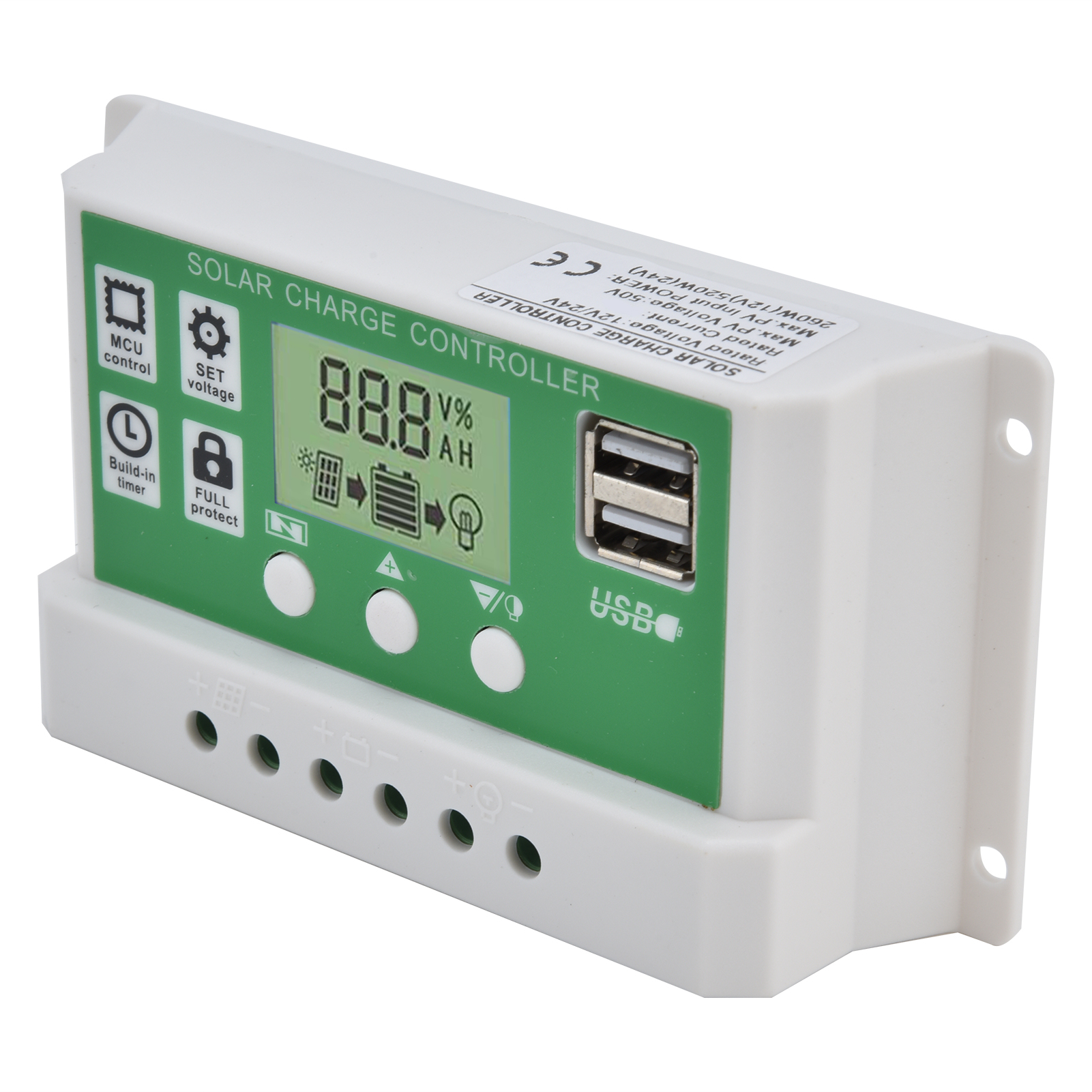 Intelligenter Laderegler Mit Zwei Usb-anschlüssen Für Solarpanels Und Pwm-steuerung, 12/24 V, Gll121020a