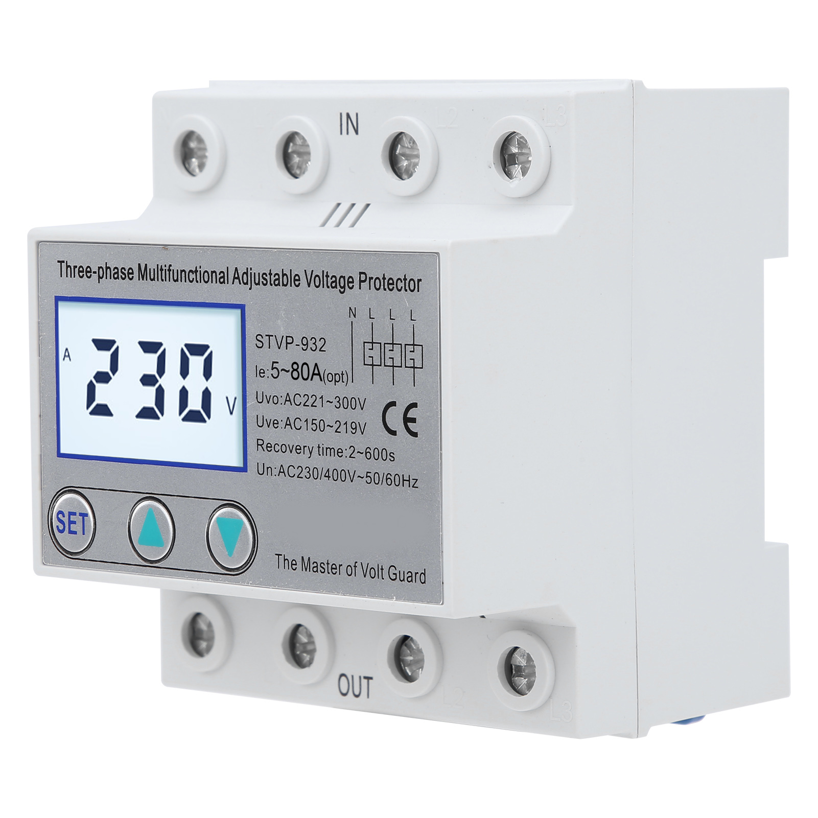Einstellbarer 3-phasen-lcd-multifunktions-selbstrücksetzer Stvp-932 230 V 400 V Ac (80 A)