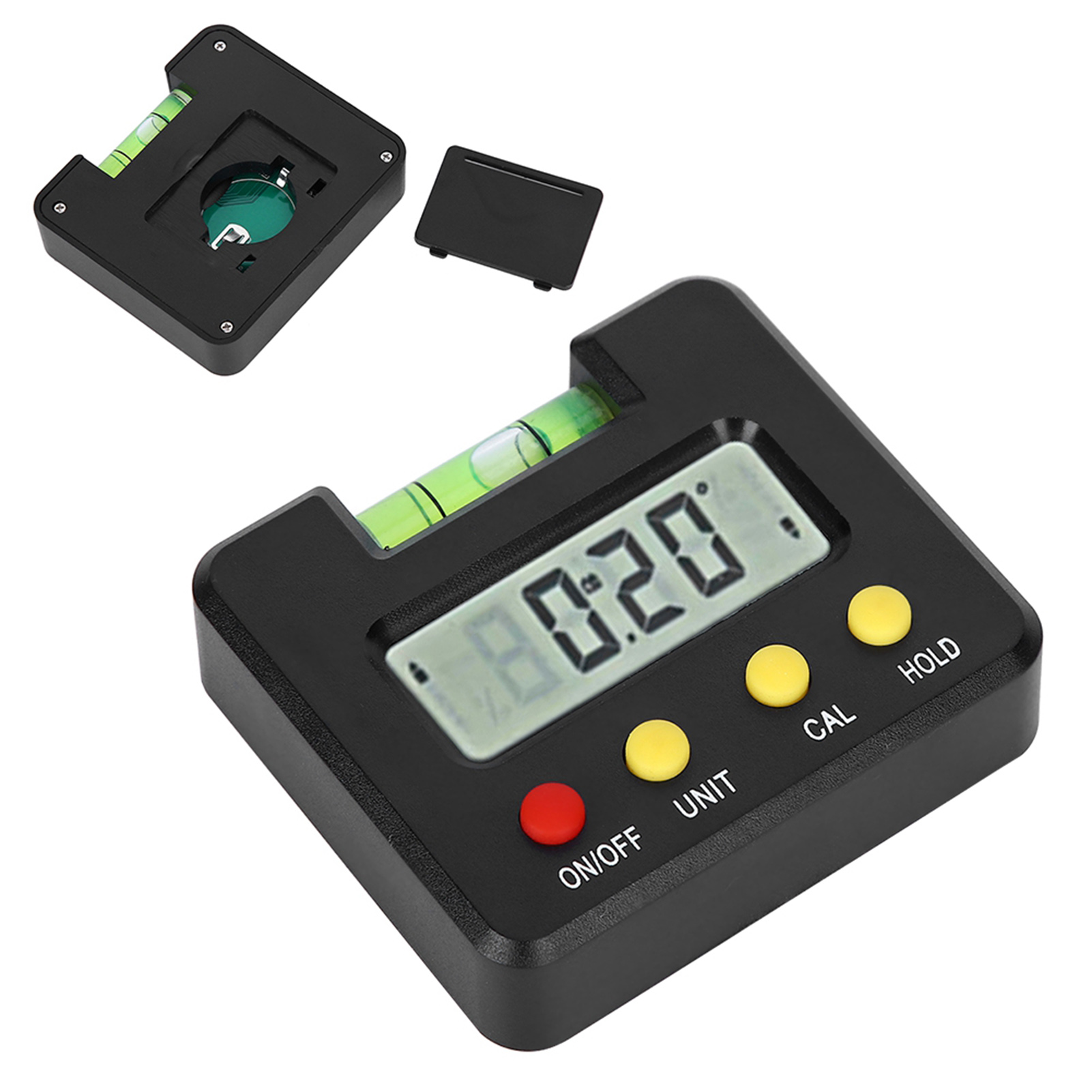 Digitaler Neigungsmesser, Wasserwaage, Winkelmesser, Elektronisch, Magnetisch, Schwarzes Gehäuse, Wasserblase